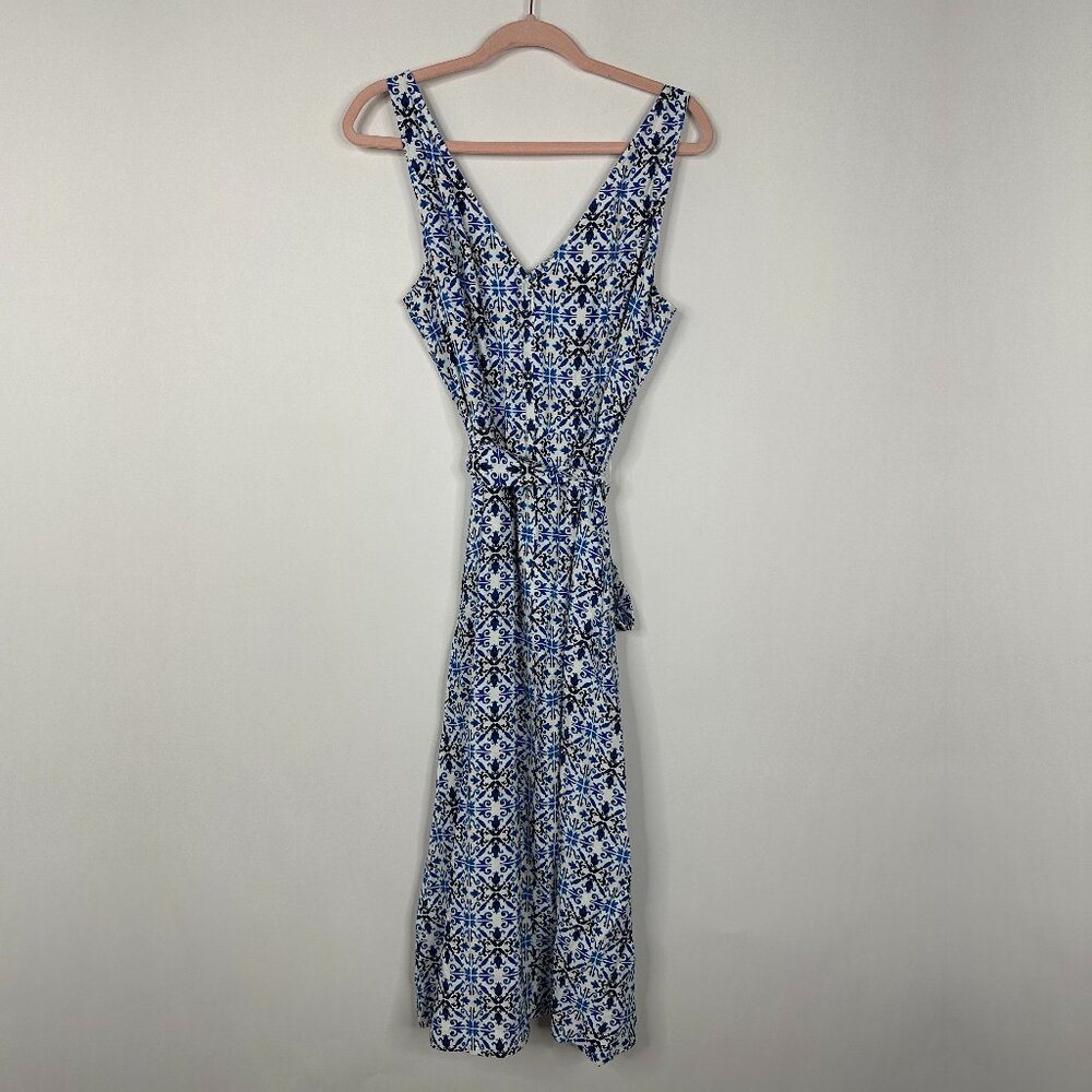 NWT White House Black Market Belted Midi Dress Graphic Tile Cobalt 0 #WHBM12 - Picture 3 of 8